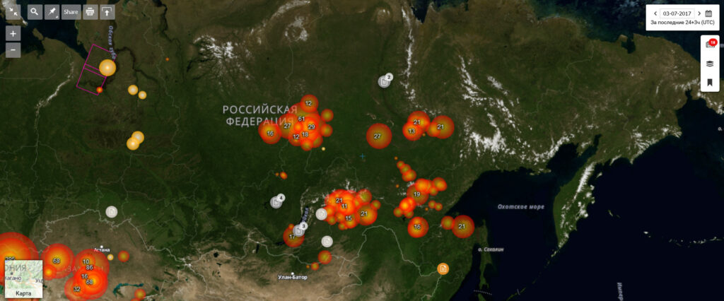 Всего две недели назад Сибирь пылала от Красноярского края до Дальнего востока. Если вы сейчас перейдете по ссылке на карту fires.ru, увидите насколько их стало меньше. Самые сложные из них удалось потушить только с помощью авиации: самолетов Бе-200 и вертолетов Ми-8.
