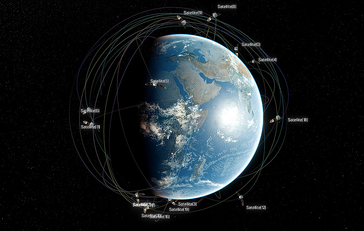 Карта спутников вокруг земли